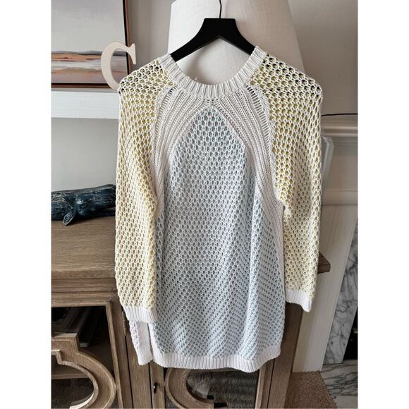 Cotton by Autumn Cashmere Color Block Honeycomb Sweater in Bleach White & Neutra - Picture 6 of 8